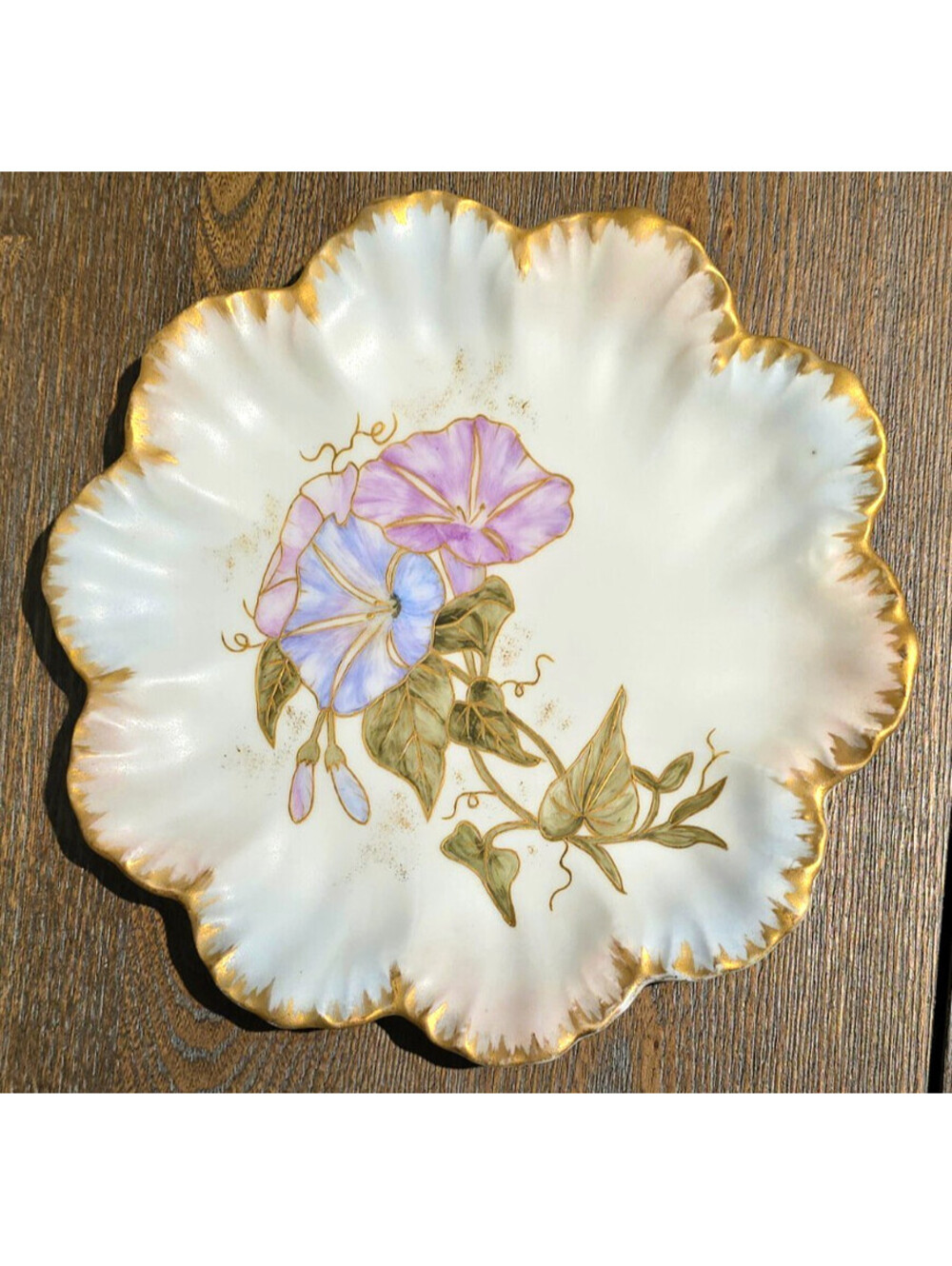 1891 Limoges France Hand Painted Morning Glory Plate A. Lanternier Anchor KBM